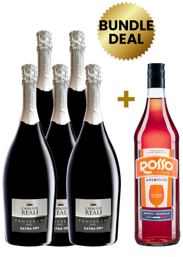 Buy 5 Bottles Cavalieri Reali Prosecco Doc Treviso Extra Dry (Dark Bottle) 75Cl, Get 1 Bottle Rosso Italiano Aperitivo 1L Free