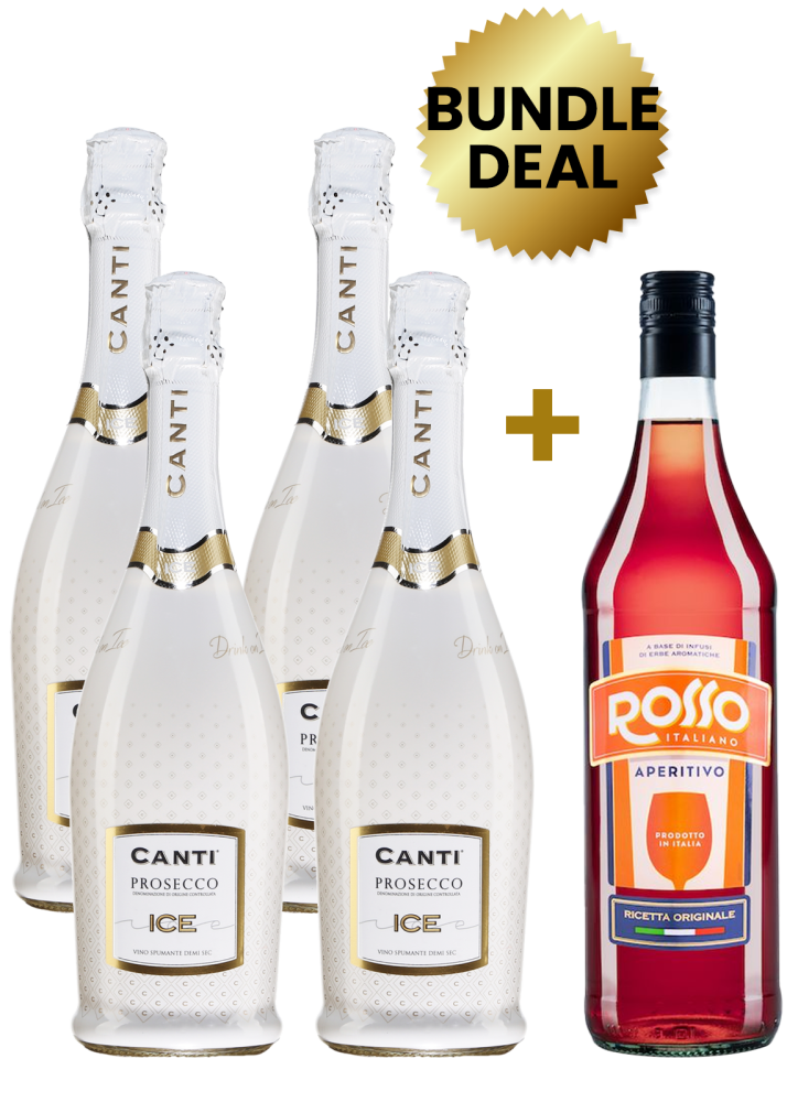 Buy 4 Bottles Canti Prosecco Doc Ice Vino Spumante Demi Sec 75 Cl, Get 1 Bottle Rosso Italiano Aperitivo 1L Free